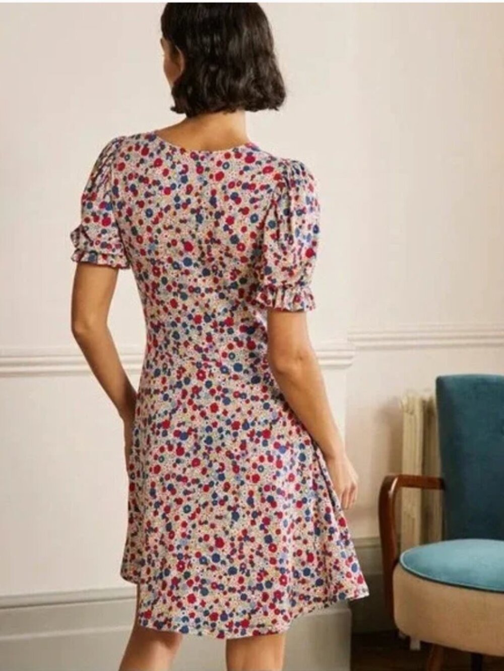 Boden floral fit and flare v- neck jersey dress US4/UK8 - Picture 2 of 9